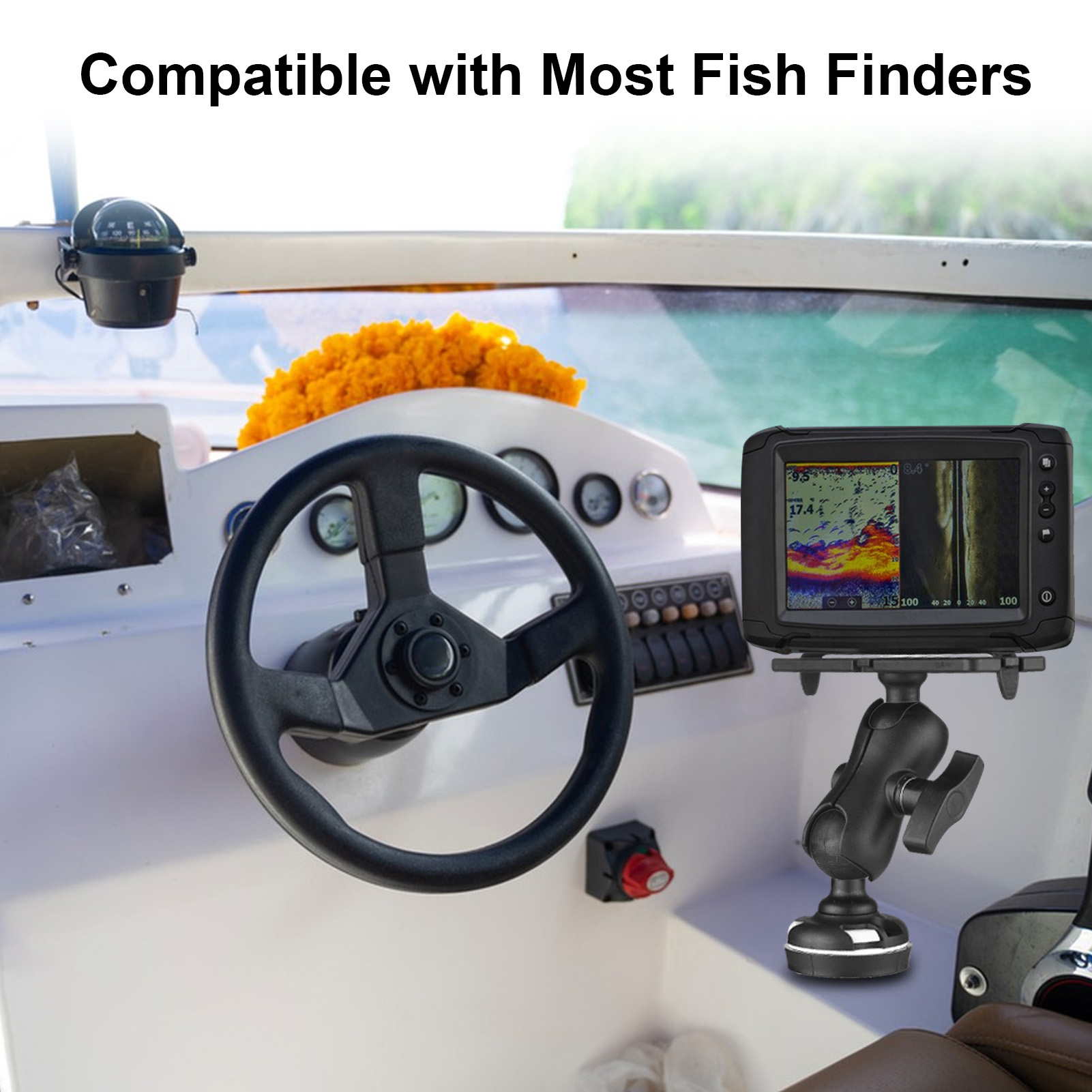 حامل مكتشف الأسماك مع قاعدة مس - مراجعة Fishing Kayak Fish Finder Mount وسعره